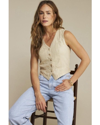 Red Button Waistcoat cotton linen