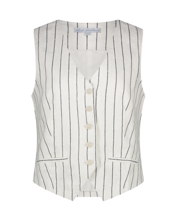 Red Button Waistcoat cotton linen stripe