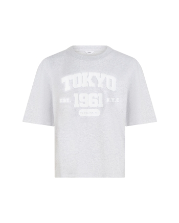 Penn & Ink T-shirt print 83m/01 grey mel.-white