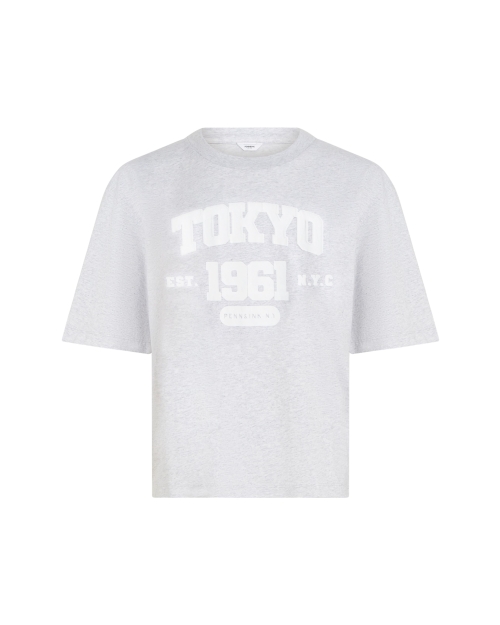 Penn&Ink T-shirt print 83m/01 grey mel.-white