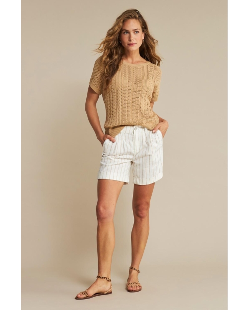 Red Button Cleo short cotton linen stripe
