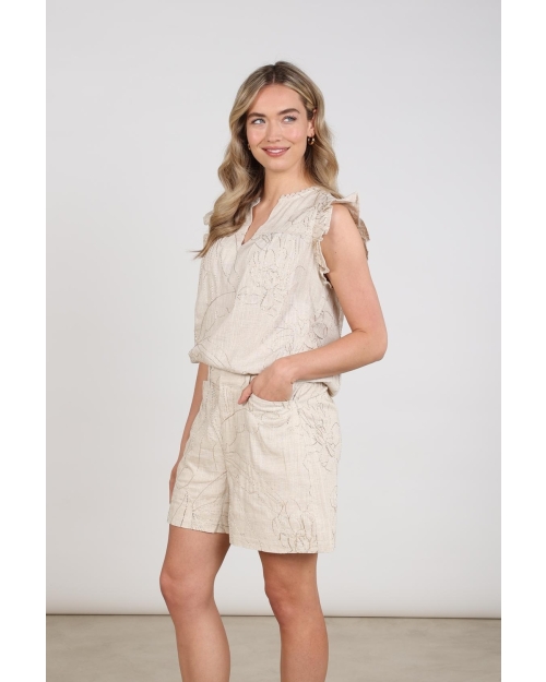 NUKUS Lori Top Embroidery 9 sand