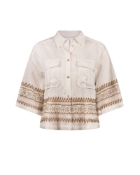 NUKUS Bodine Blouse Embroidery 163 offwhite/camel