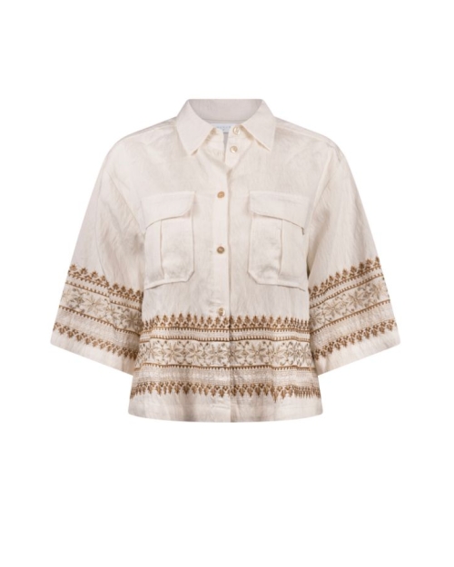 NUKUS Bodine Blouse Embroidery 163 offwhite/camel