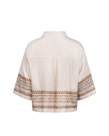 NUKUS Bodine Blouse Embroidery 163 offwhite/camel