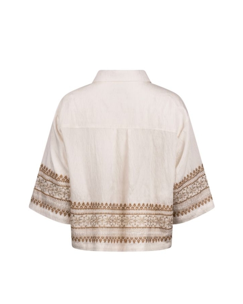 NUKUS Bodine Blouse Embroidery 163 offwhite/camel
