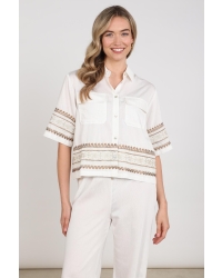 NUKUS Bodine Blouse Embroidery 163 offwhite/camel
