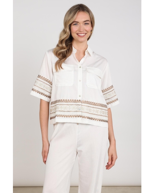 NUKUS Bodine Blouse Embroidery 163 offwhite/camel