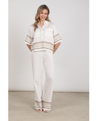 NUKUS Bodine Blouse Embroidery 163 offwhite/camel