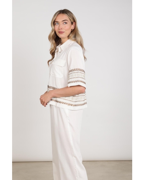 NUKUS Bodine Blouse Embroidery 163 offwhite/camel