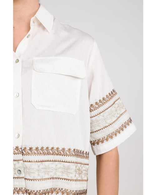 NUKUS Bodine Blouse Embroidery 163 offwhite/camel