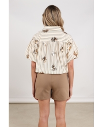 NUKUS Leia Blouse Stripe Paillet 143 offwhite/fango