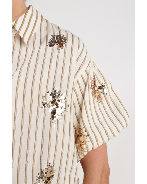 NUKUS Leia Blouse Stripe Paillet 143 offwhite/fango
