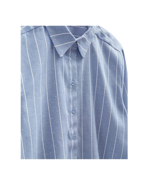Freequent Striped, rhinestone deco Vista Blue w. Star Off-White