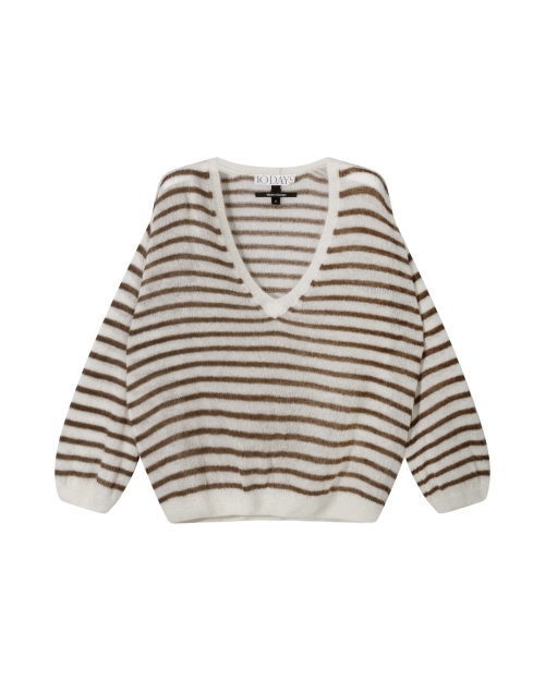 10 Days thin v-neck knit sweater 3082 ecru/dark truffle