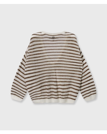 10 Days thin v-neck knit sweater 3082 ecru/dark truffle