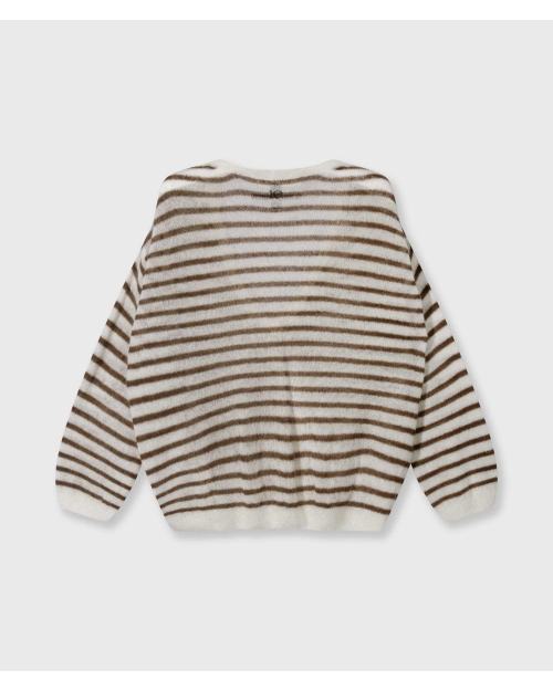 10 Days thin v-neck knit sweater 3082 ecru/dark truffle