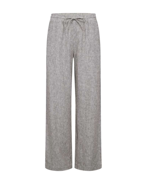 Freequent Long pants w. elastic waistband. Stripes Coffee Bean w. Star Off-white