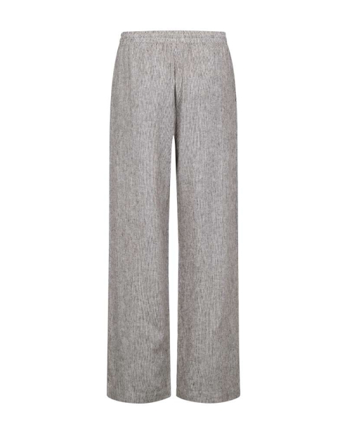 Freequent Long pants w. elastic waistband. Stripes Coffee Bean w. Star Off-white