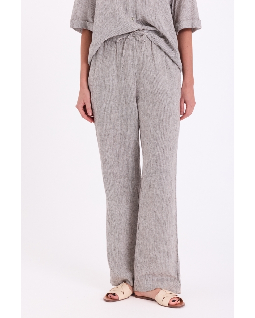 Freequent Long pants w. elastic waistband. Stripes Coffee Bean w. Star Off-white