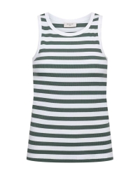 Freequent Tanktop, gestreept Brilliant White w. Dark Forest