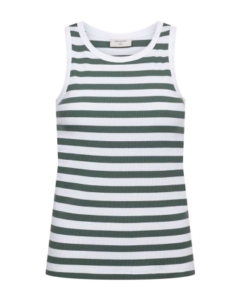 Freequent Tanktop, gestreept Brilliant White w. Dark Forest