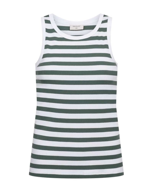 Freequent Tanktop, gestreept Brilliant White w. Dark Forest
