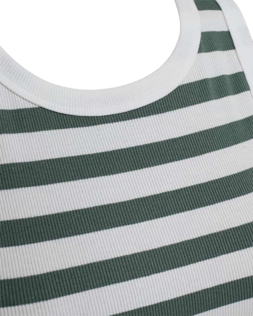 Freequent Tanktop, gestreept Brilliant White w. Dark Forest