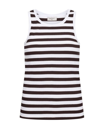 Freequent Tanktop, gestreept Brilliant White w. Coffee Bean