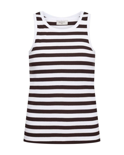 Freequent Tanktop, gestreept Brilliant White w. Coffee Bean