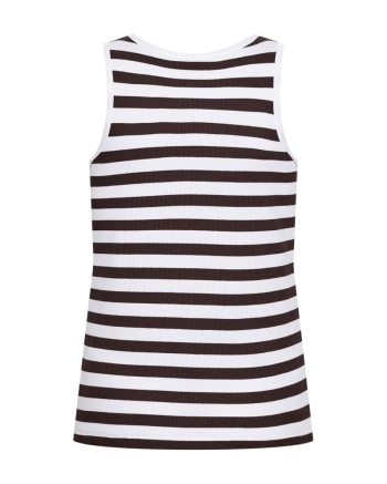 Freequent Tanktop, gestreept Brilliant White w. Coffee Bean