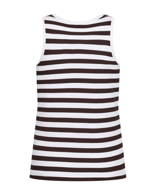 Freequent Tanktop, gestreept Brilliant White w. Coffee Bean