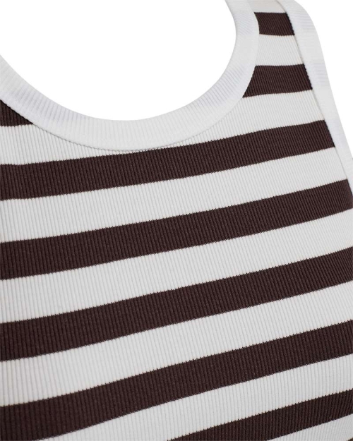 Freequent Tanktop, gestreept Brilliant White w. Coffee Bean