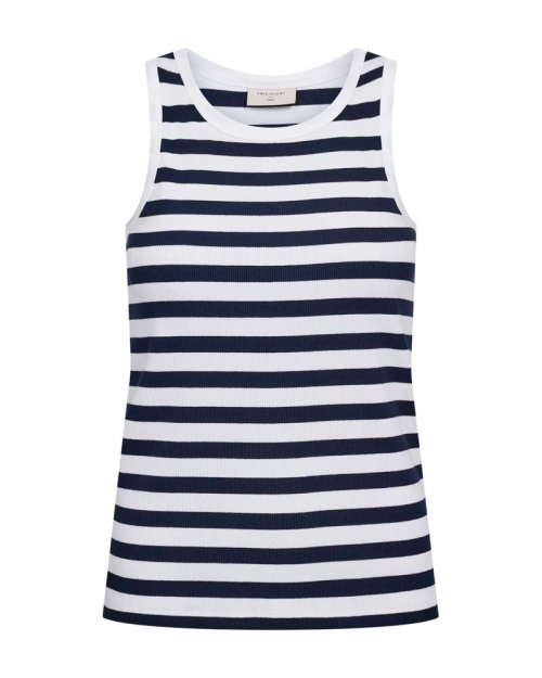 Freequent Tanktop, gestreept Brilliant White w. Navy Blazer
