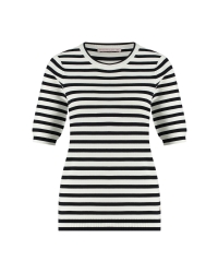 Studio Anneloes Luna stripe short slv pullover 1169- offwhite-darkblue