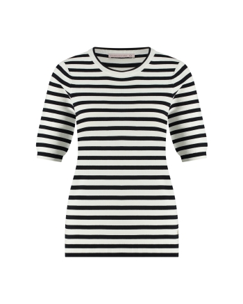 Studio Anneloes Luna stripe short slv pullover 1169- offwhite-darkblue
