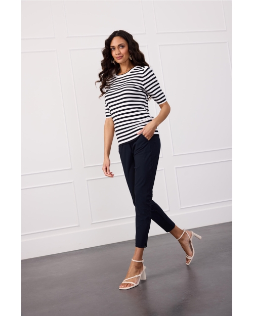 Studio Anneloes Luna stripe short slv pullover 1169- offwhite-darkblue