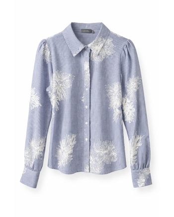 Geisha Blouse embroidered flowers 625 blue/off-white