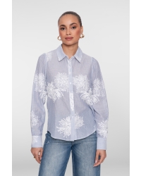 Geisha Blouse embroidered flowers 625 blue/off-white