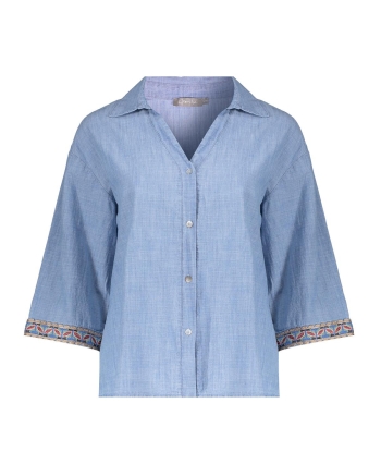 Geisha Blouse chambray with tape 635 jeansblue