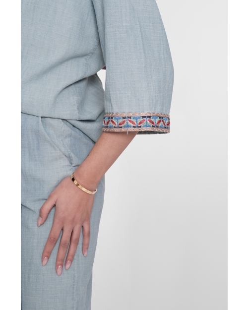 Geisha Blouse chambray with tape 635 jeansblue