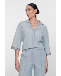 Geisha Blouse chambray with tape 635 jeansblue