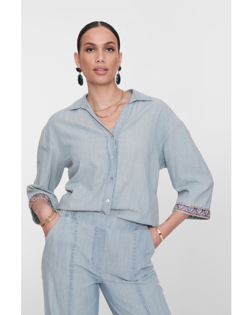 Geisha Blouse chambray with tape 635 jeansblue