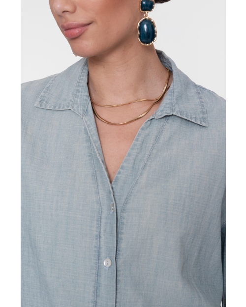Geisha Blouse chambray with tape 635 jeansblue