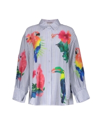 Geisha Blouse stripes & birds 600 light blue/off-white/pink/green