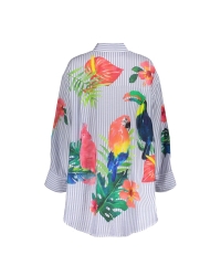 Geisha Blouse stripes & birds 600 light blue/off-white/pink/green