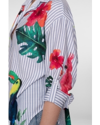 Geisha Blouse stripes & birds 600 light blue/off-white/pink/green