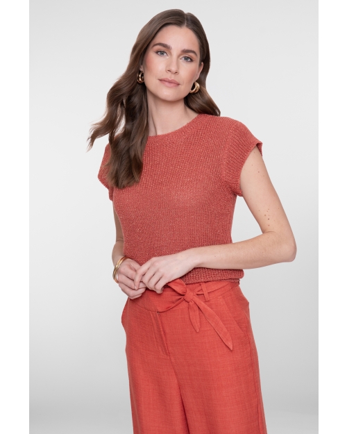 Geisha Pullover lurex sleeveless 743 stone red/gold