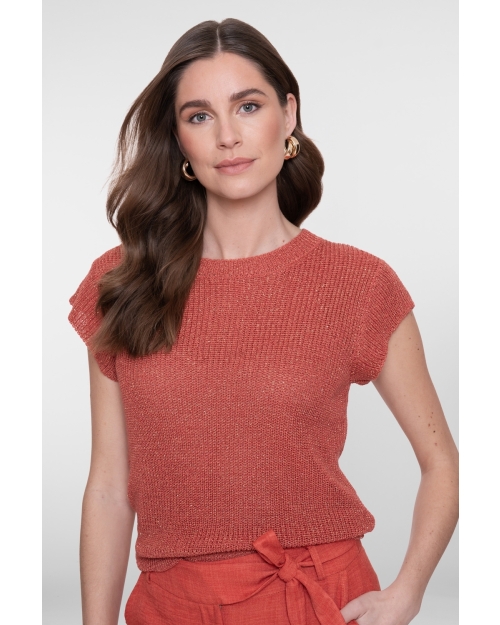 Geisha Pullover lurex sleeveless 743 stone red/gold