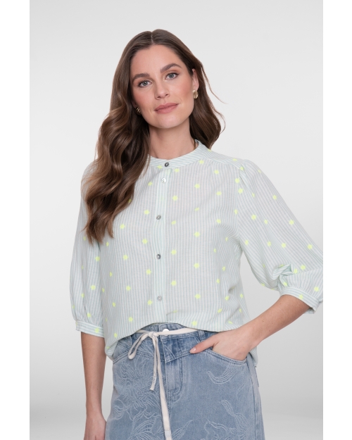 Geisha Blouse stripes 10 off-white/l'green